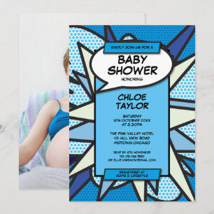 Invitation Baby shower Saupoudrer de la photo moderne Blue Ba