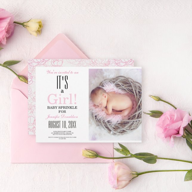 Invitation Baby shower Saupoudrer rose photo florale (Créateur téléchargé)
