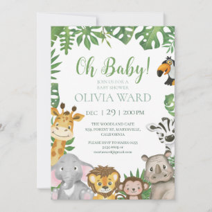 Invitation Baby shower sauvage Safari Jungle tropical verdure
