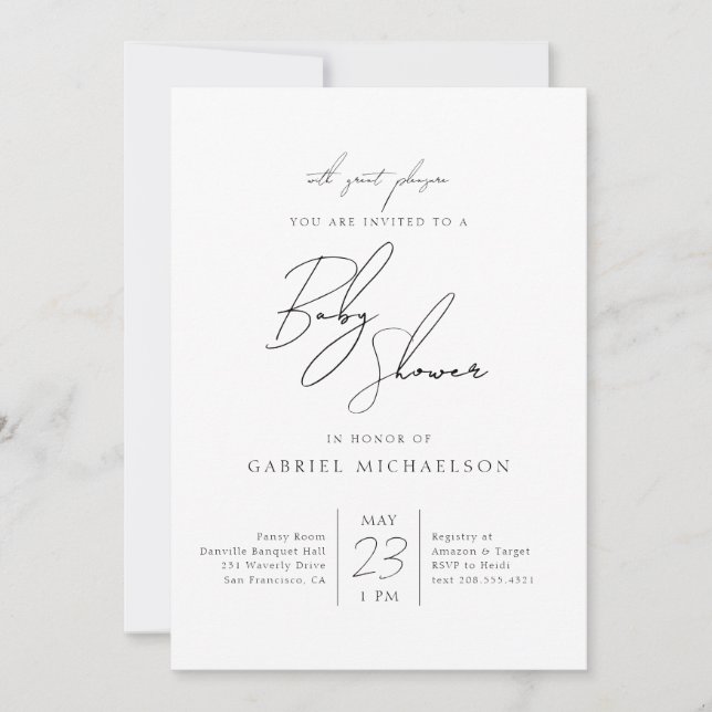 Invitation Baby shower | Script cursif (Devant)