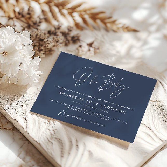 Invitation Baby shower script marine moderne bleu boho (Créateur téléchargé)