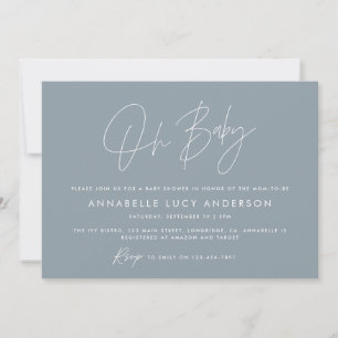 Invitation Baby shower script moderne bleu foncé boho