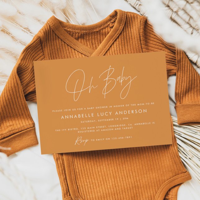 Invitation Baby shower script moderne moutarde boho (Créateur téléchargé)