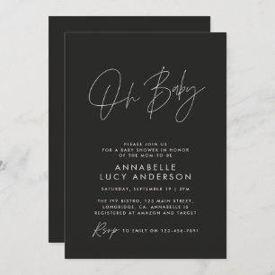 Invitation Baby shower script moderne noir élégant photo