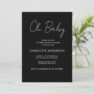 Invitation Baby shower script moderne noir et blanc élégant
