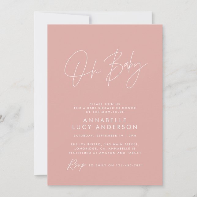 Invitation Baby shower script moderne rose rose élégant (Devant)