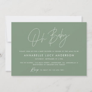 Invitation Baby shower script moderne sauge vert boho photo
