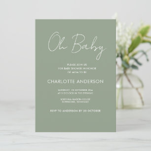 Invitation Baby shower script moderne sauge vert élégant
