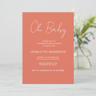 Invitation Baby shower script moderne terre cuite élégante