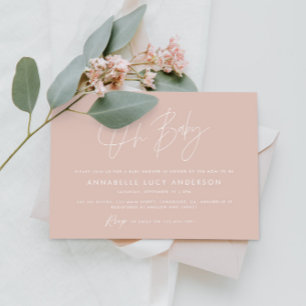 Invitation Baby shower script moderne terre cuite rose boho r