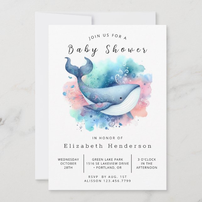 Invitation Baby shower Sea Digital Whale (Devant)