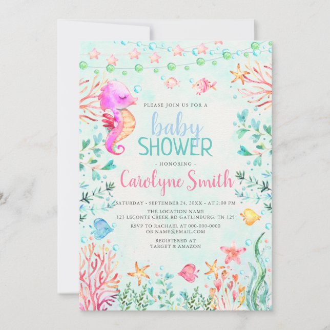 Invitation Baby shower Seahorse (Devant)