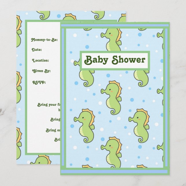 Invitation Baby shower Seahorse (Devant / Derrière)
