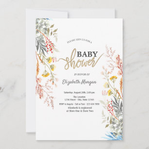 Invitation Baby shower séché Fleur sauvage Whimsical Watercol