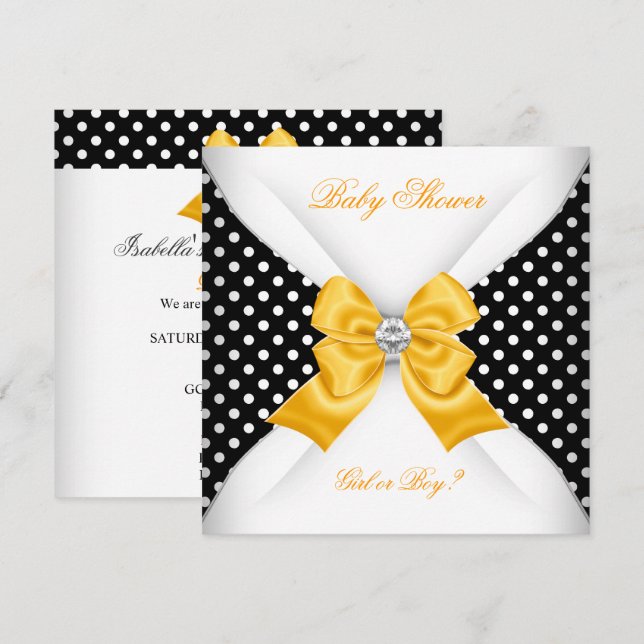 Invitation Baby shower Sexe Révéler Noir Jaune Blanc Zones (Devant / Derrière)