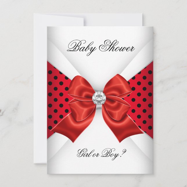 Invitation Baby shower Sexe Révéler Rouge Noir Blanc Points (Devant)