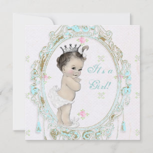 Invitation Baby shower Shab Chic bleu sarcelle Princesse