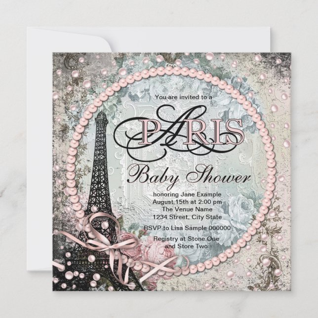 Invitation Baby shower Shab Chic Paris (Devant)