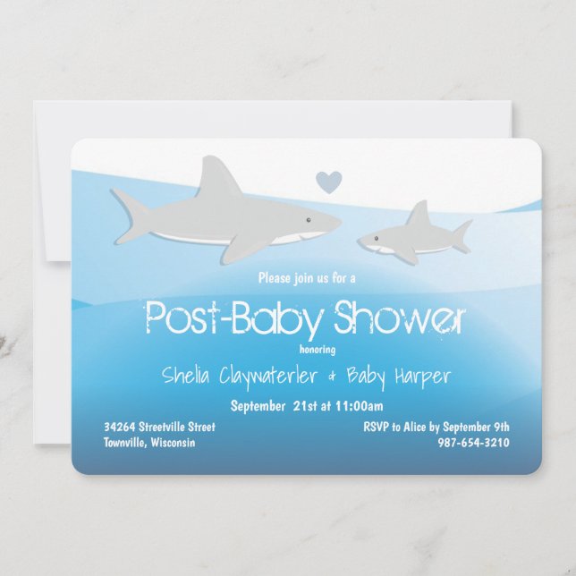 Invitation Baby shower Shark Blue Ocean Post (Devant)