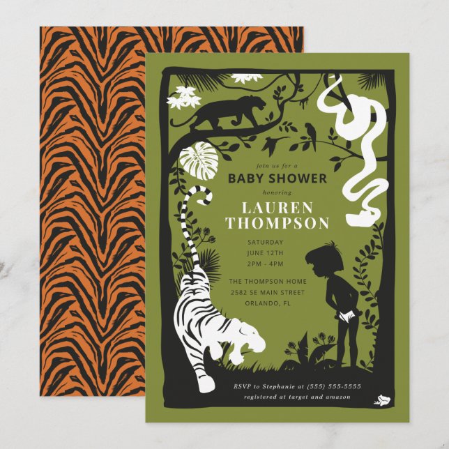 Invitation Baby Shower silhouette du Livre de la Jungle (Devant / Derrière)