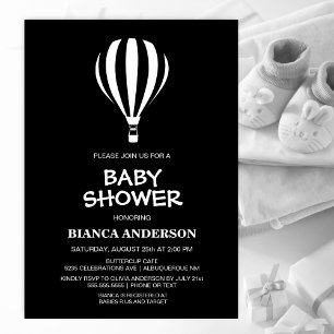 Invitation Baby shower simple à air chaud noir et blanc