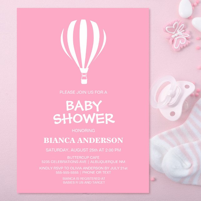 Invitation Baby shower simple à air chaud rose (Créateur téléchargé)