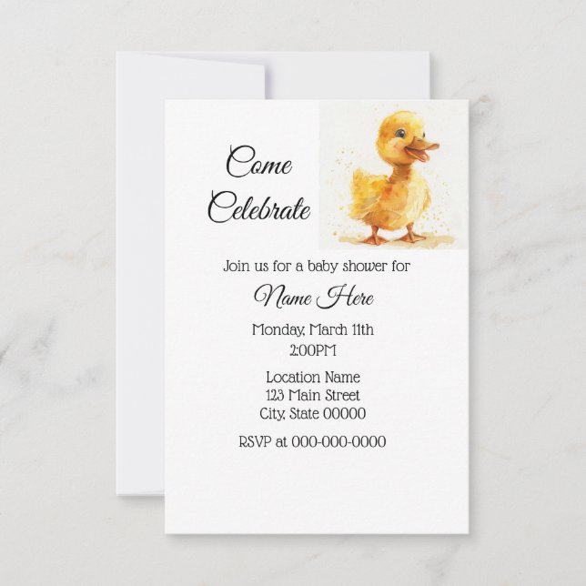 Invitation Baby shower simple à l'aquarelle (Devant)