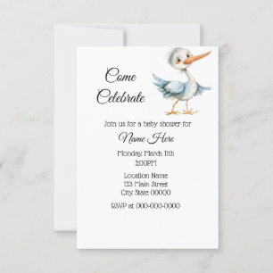 Invitation Baby shower simple de cigogne d'aquarelle