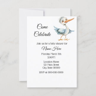 Invitation Baby shower simple de cigogne d'aquarelle
