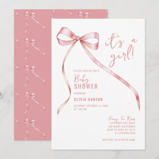 Invitation Baby shower simple de fille à la cou rose