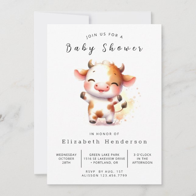 Invitation Baby shower simple de vache gracieuse (Devant)