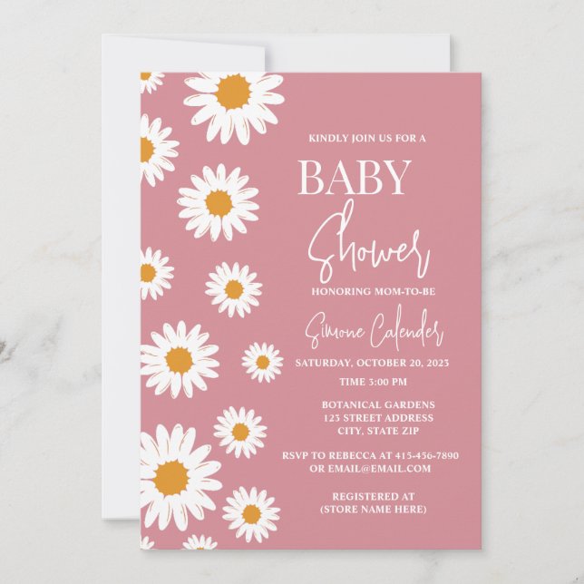 Invitation Baby shower simple Dusty Rose (Devant)