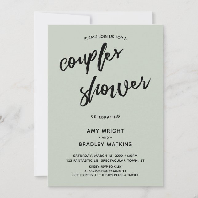 Invitation Baby shower simple, écriture manuscrite Sage Coupl (Devant)