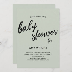 Invitation Baby shower simple et moderne de vert sauge