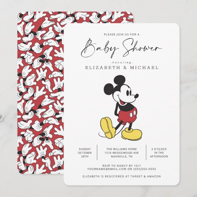 Invitation Baby shower simple et moderne Mickey (Devant / Derrière)