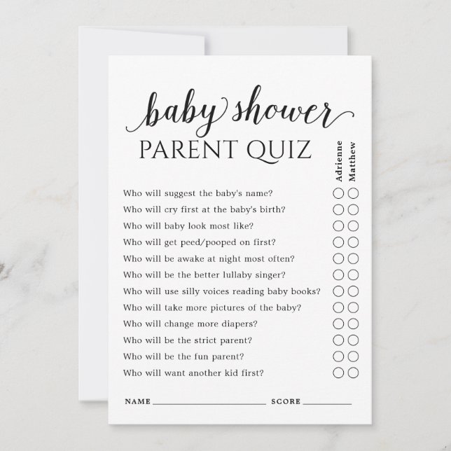 Invitation Baby shower simple qui va répondre au questionnair (Devant)