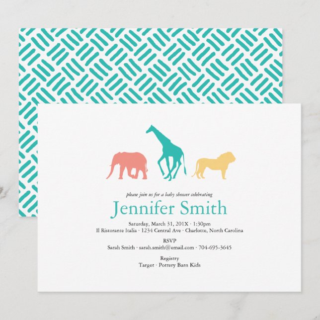 Invitation Baby shower simple Safari animal Silhouette garçon (Devant / Derrière)