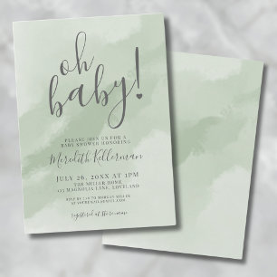 Invitation Baby Shower Simple Vert Sauge Oh Bébé