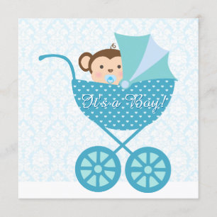 Invitation Baby Shower Singe Bleu