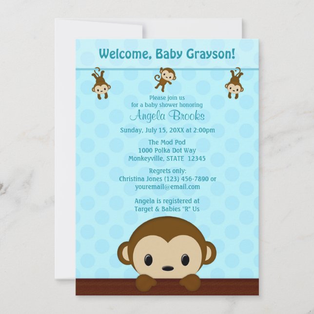 Invitation Baby shower SINGE Polka Dot BLUE MPP3 (Devant)