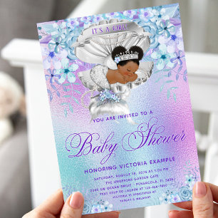Invitation Baby Shower Sirène Afro Pastel