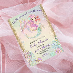 Invitation Baby Shower Sirène Aquarelle Or