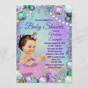 Invitation Baby Shower Sirène Brunette Rose Perle