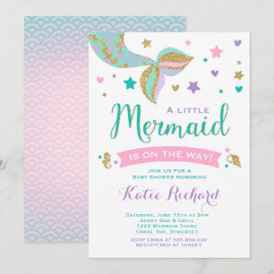 Invitation Baby shower sirène rose Turquoise pourp