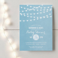 Invitation Baby shower Sky Blue String Lights
