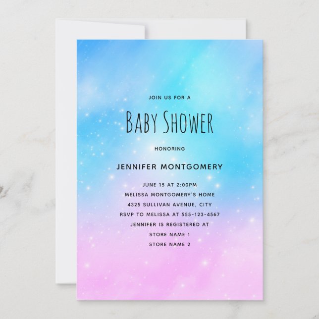 Invitation Baby shower Sky dégradé rose et bleu Pastel (Devant)