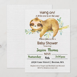 Invitation Baby Shower Sloth Rustique