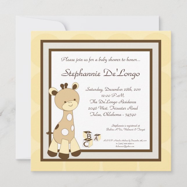 Invitation Baby shower Snicker Doodle Giraff (Devant)