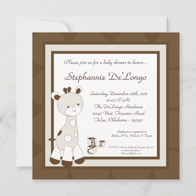 Invitation Baby shower Snicker Doodle Giraff (Devant)