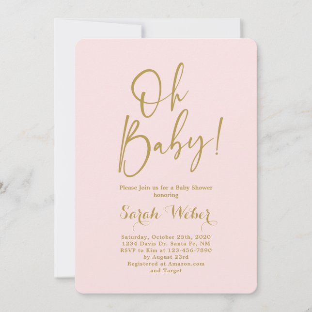 Invitation baby shower sobre et élégante en or rose (Devant)